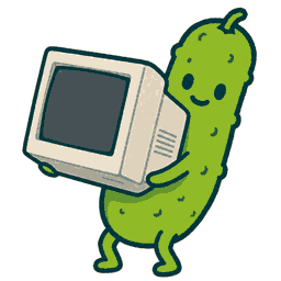 PickleShell cucumber with CRT monitor